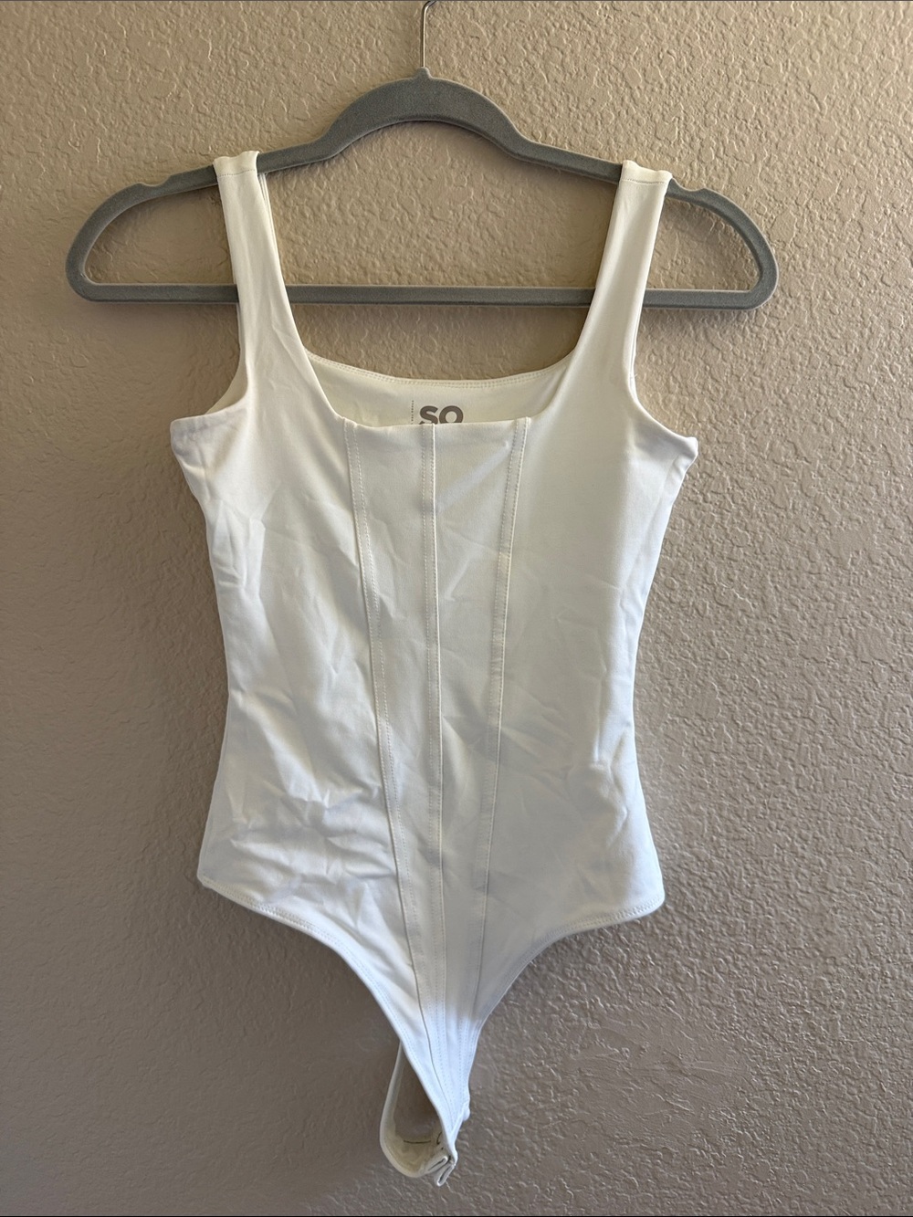 SO White Tank One-Piece Bodysuit with Wide Straps